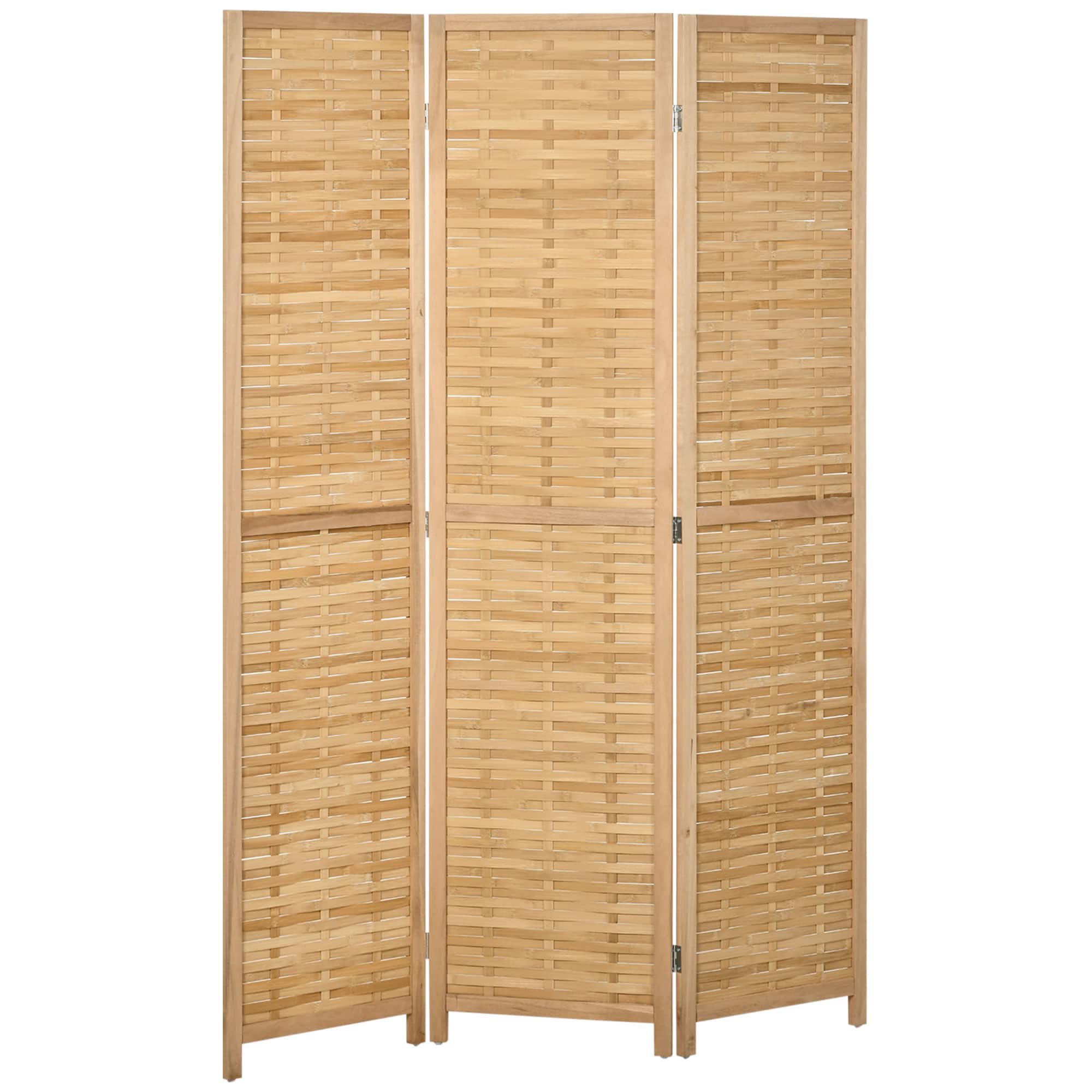 Homcom - Room Divider, Bamboo Portable Folding Privacy Screens, Hand-Woven Double Side Partition Wall Dividers for Home Office - Natural Wood