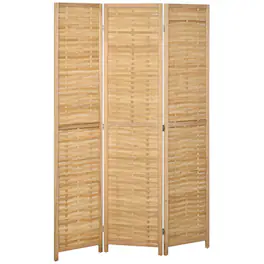 Homcom - Room Divider, Bamboo Portable Folding Privacy Screens, Hand-Woven Double Side Partition Wall Dividers for Home Office - Natural Wood