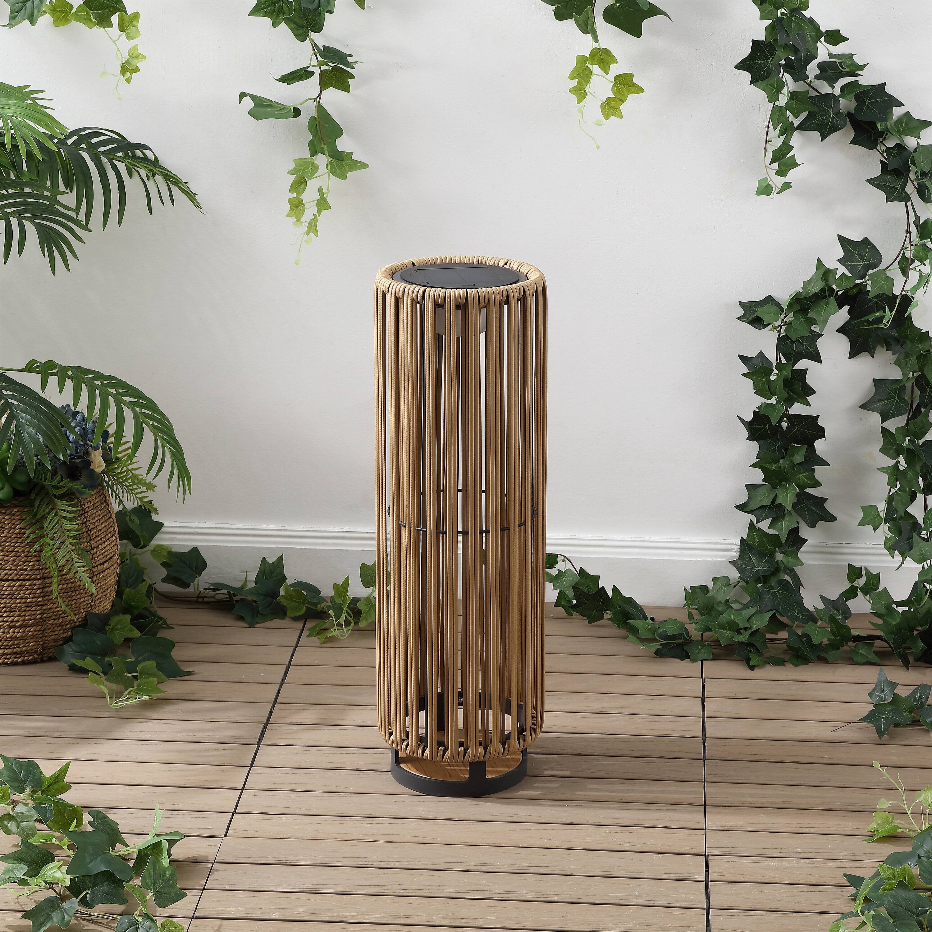 Alt View 7. Jonathan Y - Sawara 26.75" Modern Minimalist Faux Rattan Integrated Indoor/Outdoor LED Solar Powered Lantern, Natural - Natural.