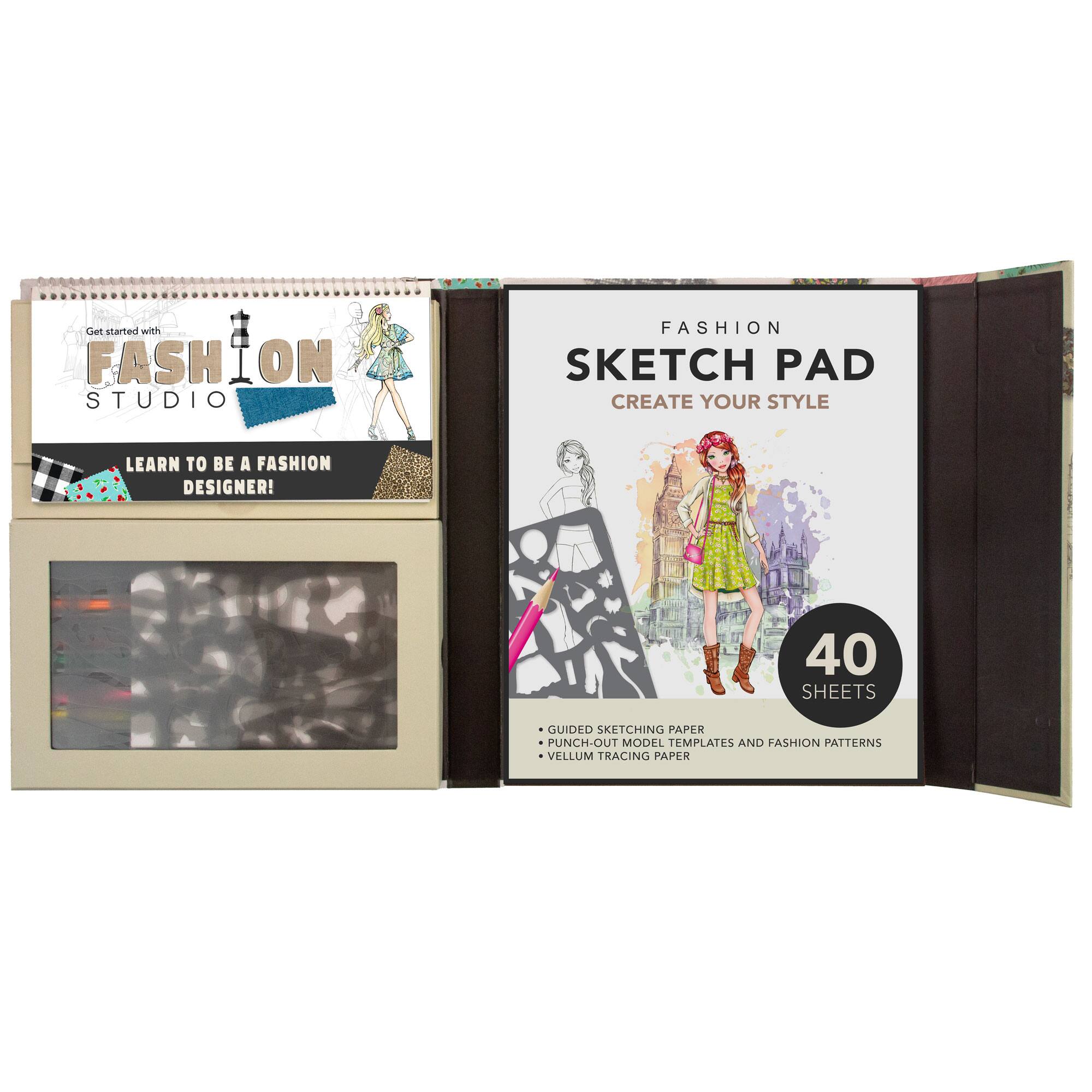 FASHION SKETCH PAD CREATE YOUR STYLE LEARN TO BE A FASHION DESIGNER! 40 SHEETS GUIDED SKETCHING PAPER PUNCH-OUT MODEL TEMPLATES AND FASHION PATTERNS VELLUM TRACING PAPER