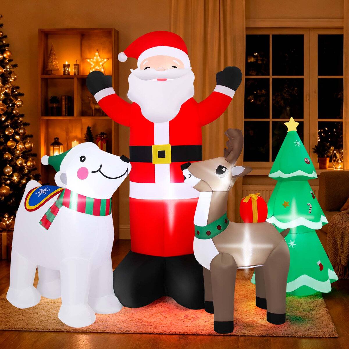 Angle. Wisairt - 6FT Christmas Inflatable Santa Claus and Reindeer Outdoor Yard Decoration with Built-in LED lihgts, 10s Fast Blow-up - Green|White|Red.