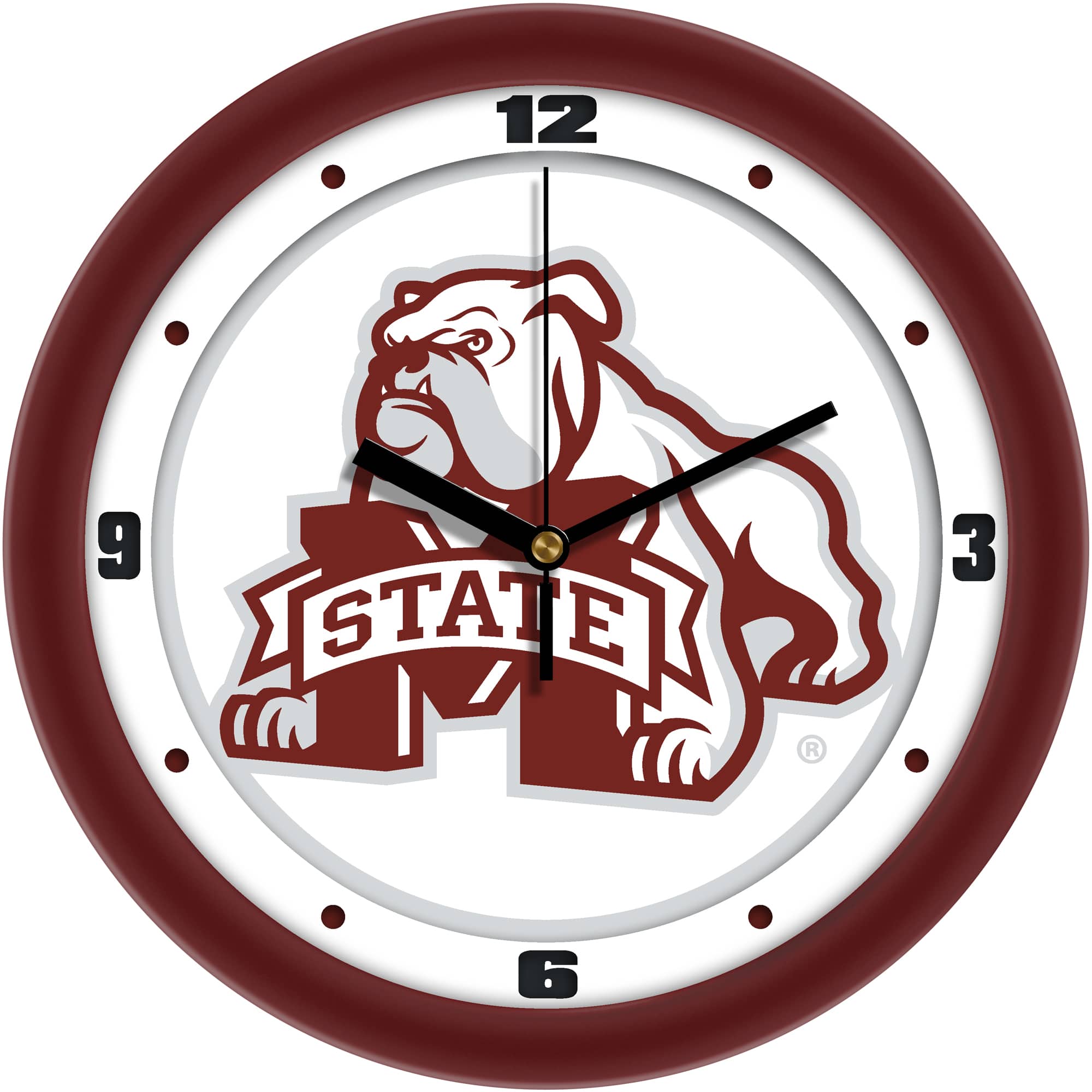 MpDirect - Mississippi State Bulldogs 11.5'' Suntime Premium Glass Face Traditional Logo Wall Clock - Multicolor