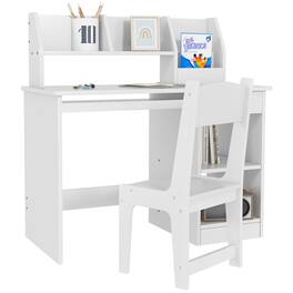 Glintex - 2-Piece Desk and Chair Set with Storage Compartments, Keyboard Drawer and Sturdy MDF Construction - White