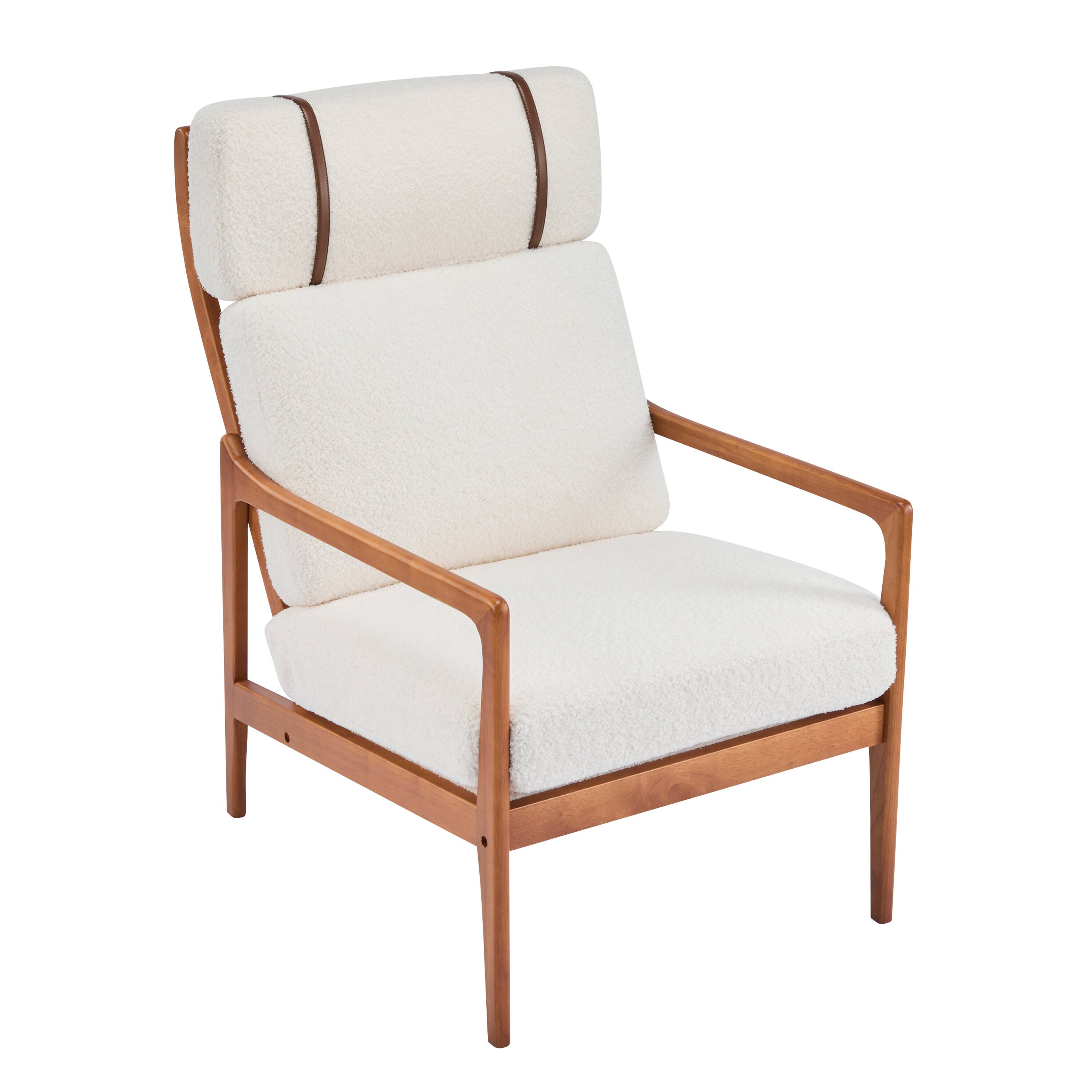 Alt View 2. APRILSOUL - Mid Century Modern Accent Armchair Solid Wood Frame High Back Beige Boucle Living Room - Beige Walnut.
