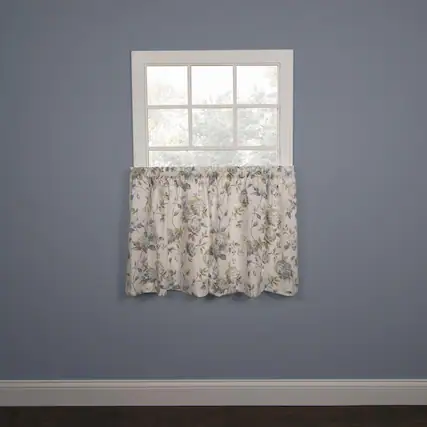 Front. Ellis Curtain - Ellis Curtain Abigail Design Printed Room Darkening 2-Piece Window Rod Pocket Pair Set With 2 Tiers - 56x36" Porcelain - Porcelain.