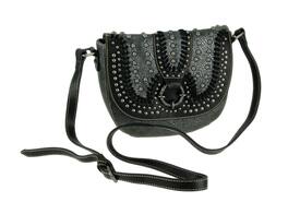 Montana West - Concho Collection Floral Embossed Crossbody Saddle Bag - Black