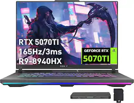 ASUS - ROG Strix G16 Gaming Laptop,GeForce RTX 5070 Ti 12GB GDDR7,Ryzen 9 8940HX,64GB DDR5,2TB SSD+1TB Dock Station,Win 11 - Gray
