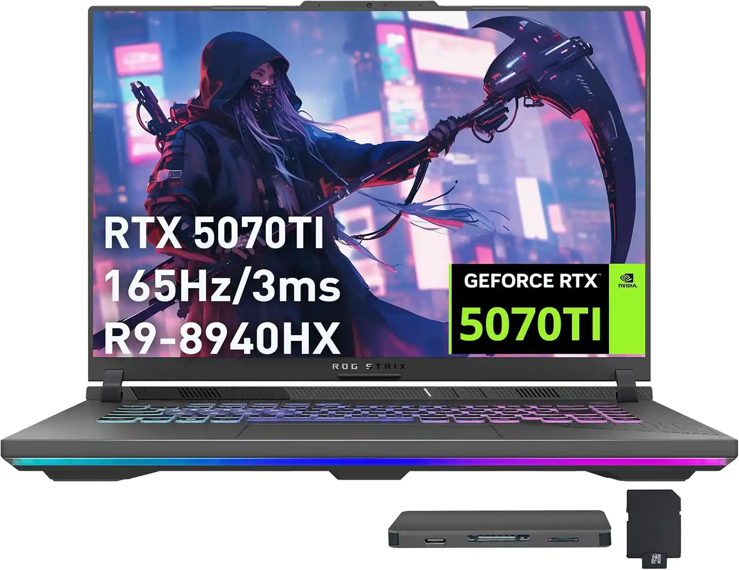 ASUS - ROG Strix G16 Gaming Laptop,GeForce RTX 5070 Ti 12GB GDDR7,Ryzen 9 8940HX,64GB DDR5,2TB SSD+1TB Dock Station,Win 11 - Gray