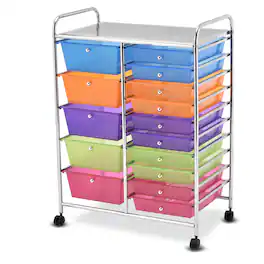 Gymax - 15 Drawer Rolling Storage Cart Opaque Multicolor Drawers Home Organizer Colorlful - Multi-color