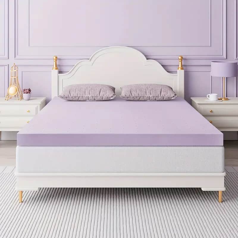 Glintex - 2" Firm Memory Foam Twin Mattress Topper with Cooling Gel and Ventilated High-Density Design - Purple