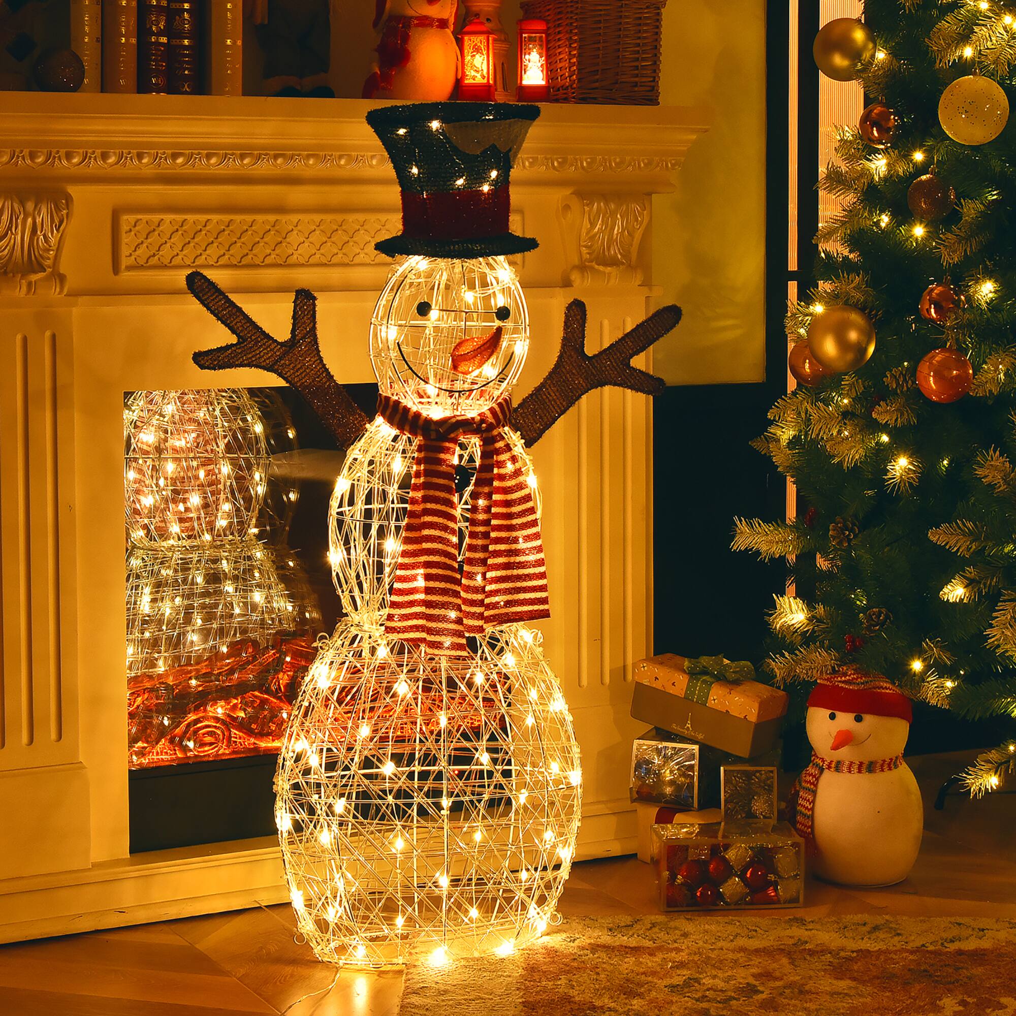 Alt View 11. Costway - Pre-Lit Standing Snowman Artificial Christmas Decoration with 80 LED Lights - Gold.