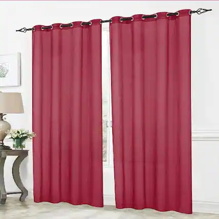 Front. RT Designers Collection - RT Designers Collection Cara Sheer Voile 54 x 84 in. Grommet Curtain Panel Burgundy - Burgundy.