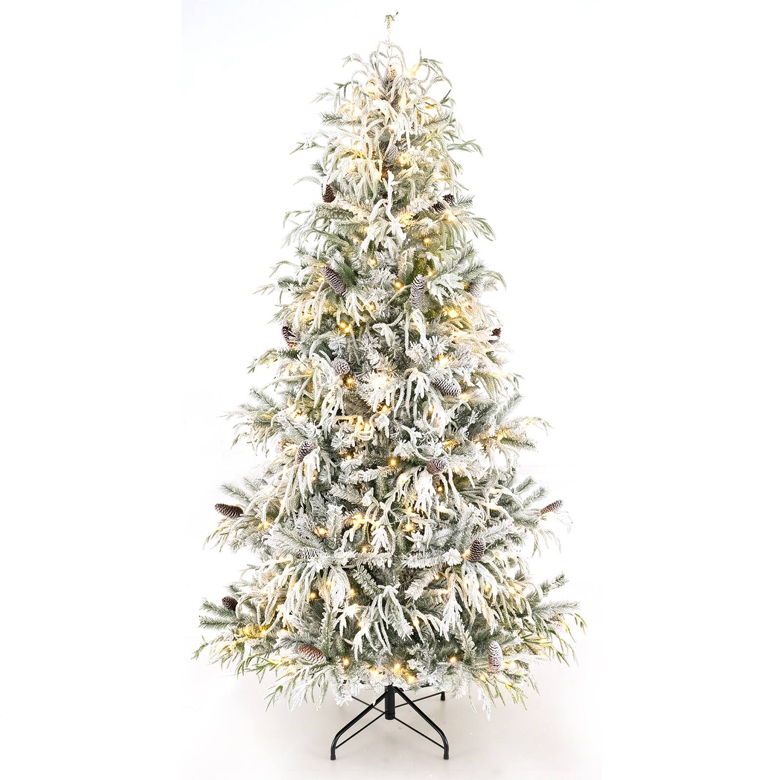 Alt View 1. Costway - Costway 7 ft Flocked Christmas Tree with 825 Branch Tips, 35 Pine Cones, 280 LED Lights - White.