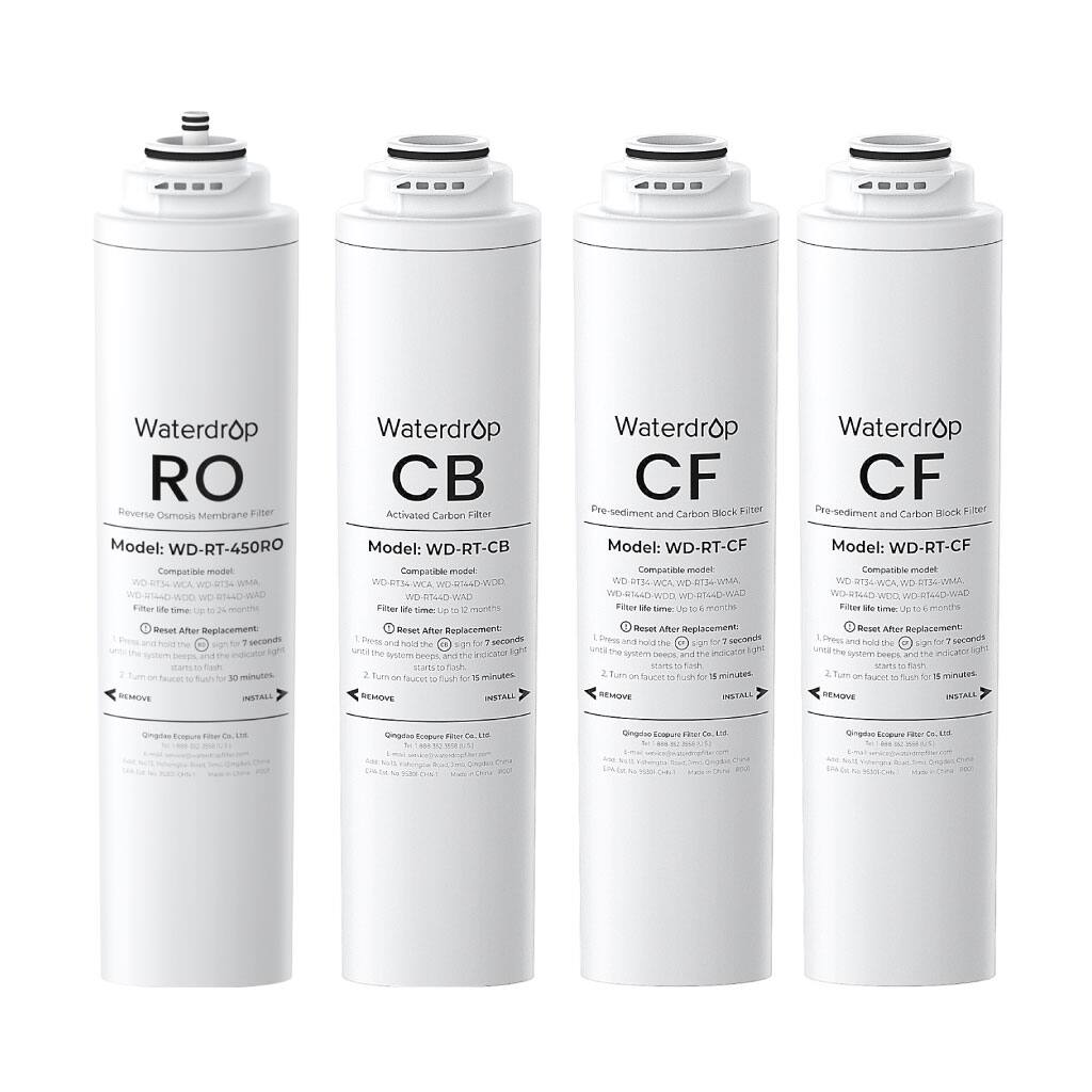Waterdrop - 𝐖𝐃-𝐓𝟑-𝐑𝐂𝐎 Replacement Filter, Pack of 1 RO & 2 CF & 1 CB Filter