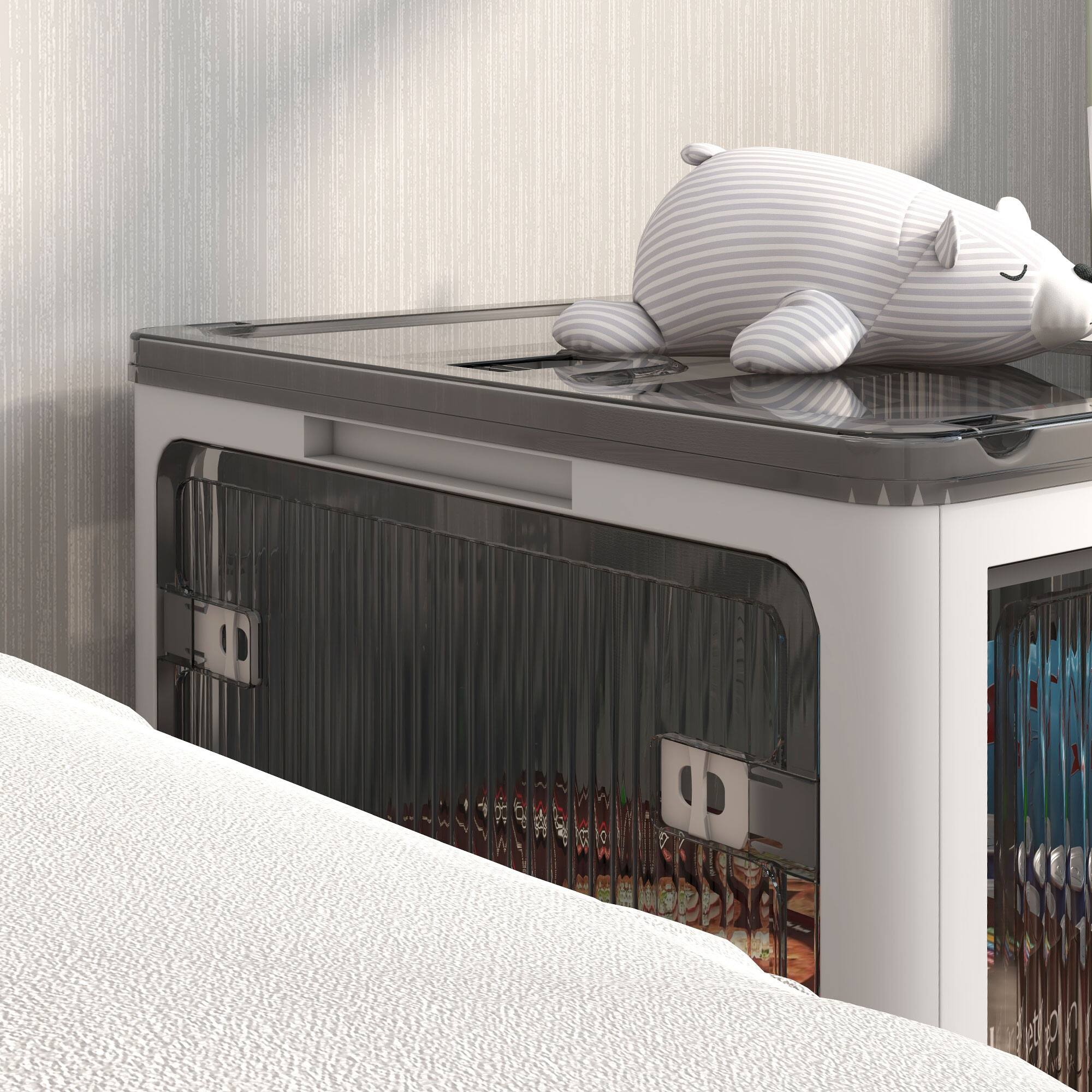 Alt View 8. Homcom - 18 Gal Stackable Storage Bin w/ Lid & Wheels, Collapsible 5-Sided Access, Door Panel - White.