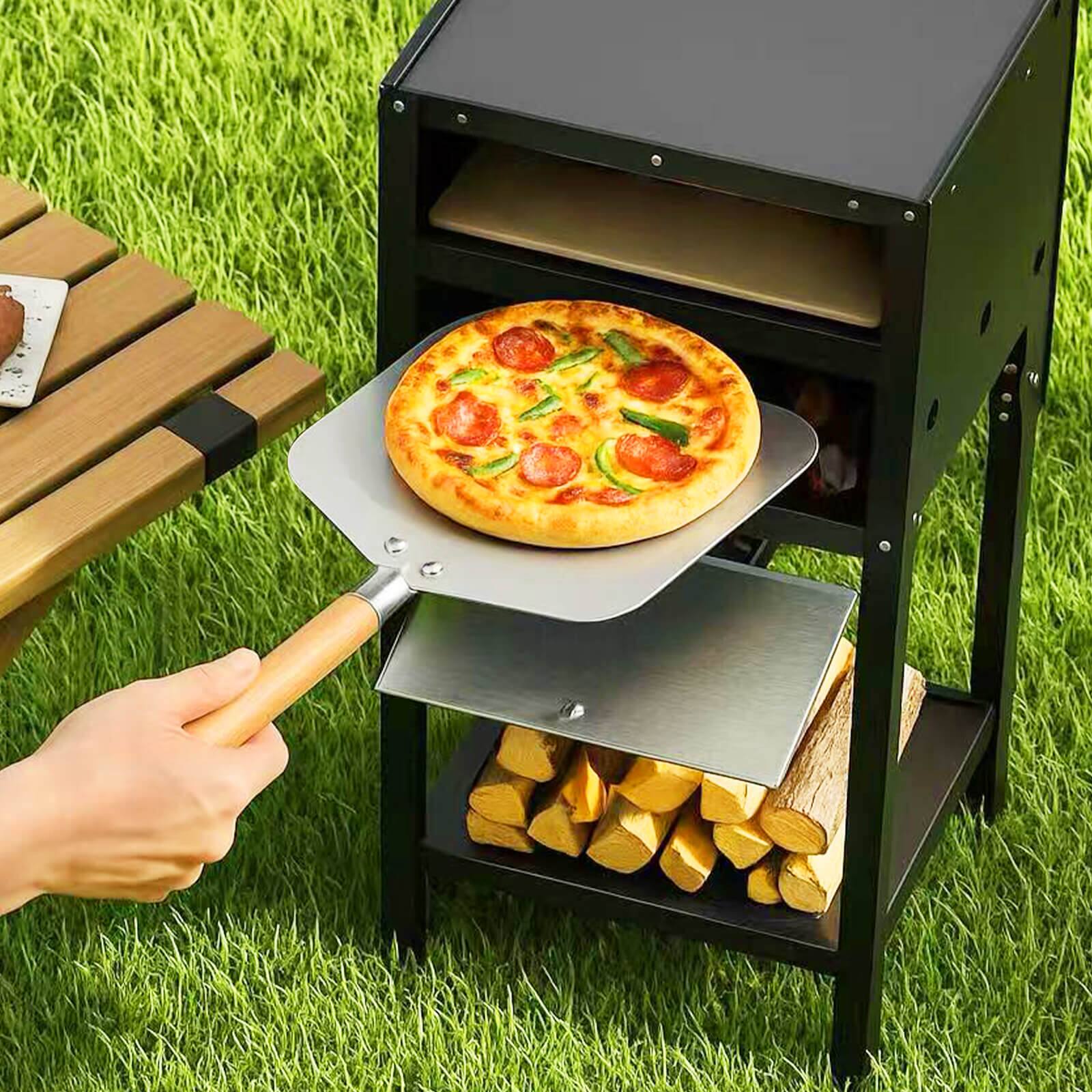 Alt View 1. Costway - Costway 12" Outdoor Pizza Oven with Ash Tray & Wood Storage Pizza Stone Pizza Peel - Black.