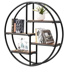 Ecooso - 4-Tier Wall-Mounted Circular Bookcase with Hanging Display Shelves - Black