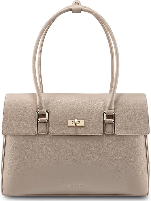 Vulpecula Spade - Laptop Bag for Women Work Tote Messenger Bag Waterproof Business Office Professional Handbag Shoulder Bag - Apricot