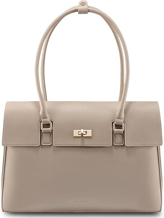 Front. Vulpecula Spade - Laptop Bag for Women Work Tote Messenger Bag Waterproof Business Office Professional Handbag Shoulder Bag - Apricot.