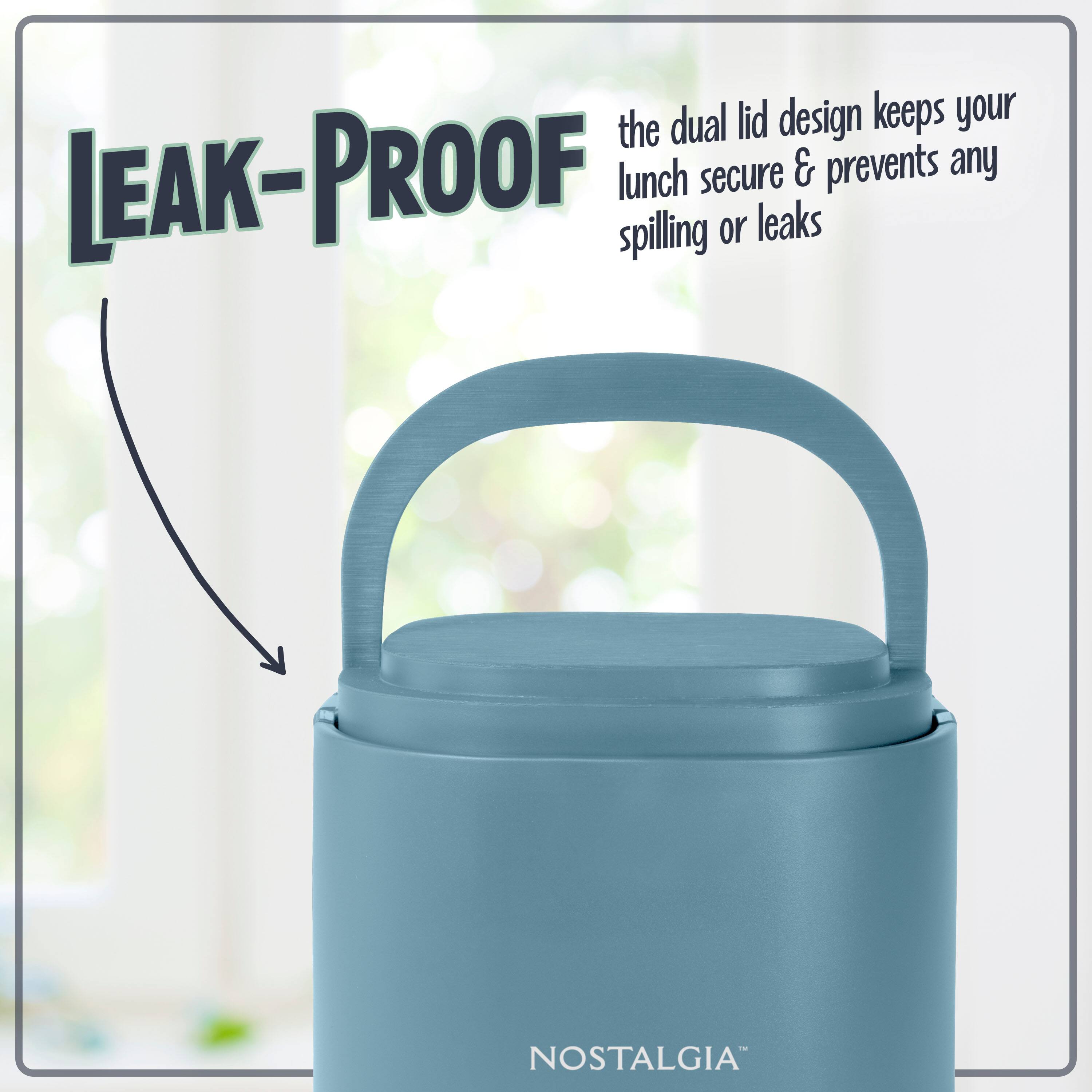The dual lid design keeps your lunch secure & prevents any spilling or leaks. NOSTALGIA™