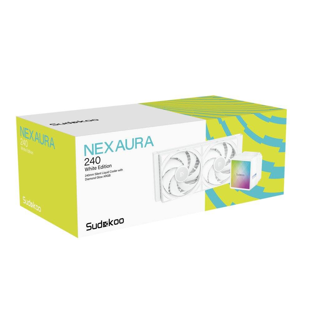 Sure, here is the corrected and grouped text:

- **Sudkoo**
- **NEXAURA 240 White Edition**
- **240mm Silent Liquid Cooler with Diamond Glow ARGB**
- **Sudkoo**