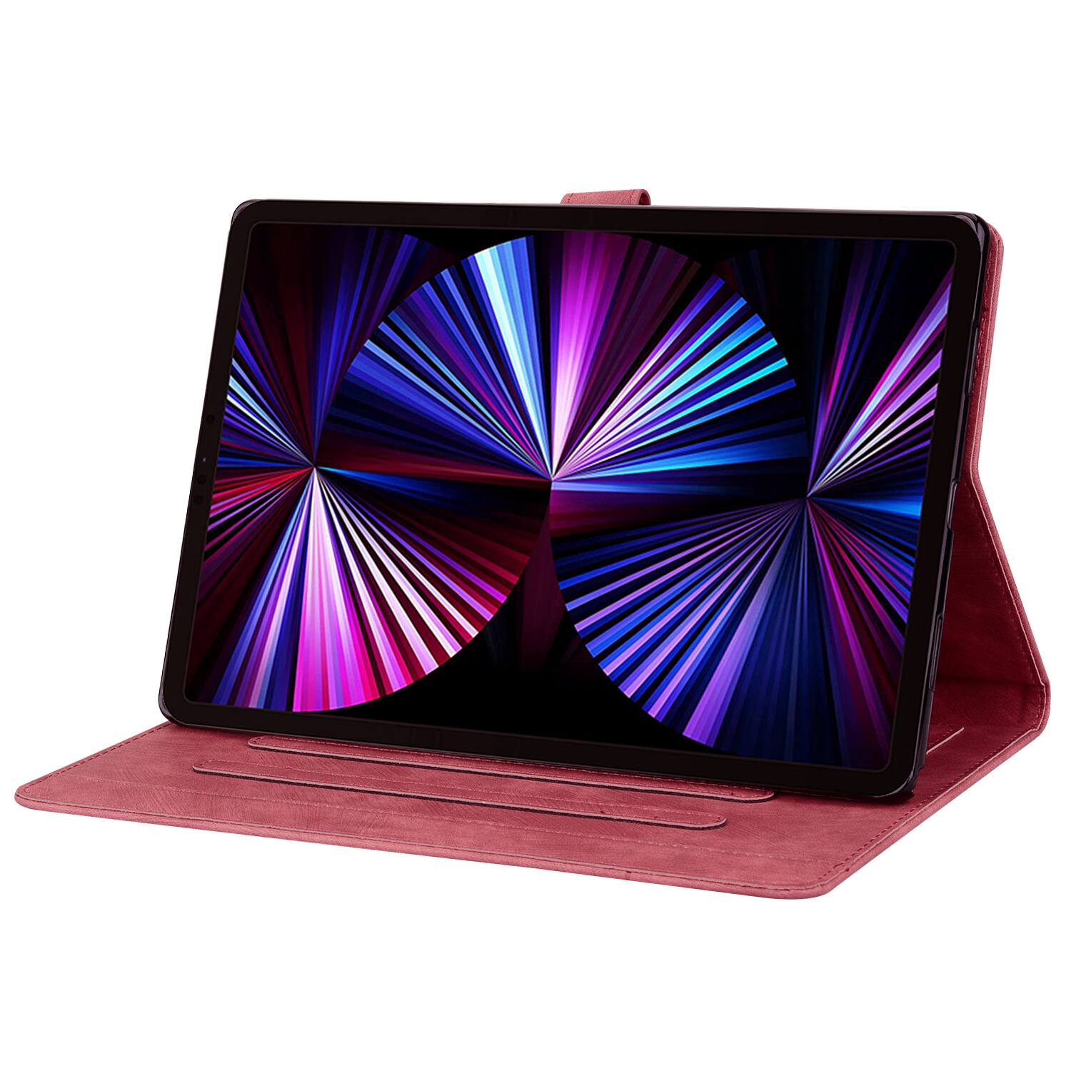 Back. Dteck - For Apple iPad (A16) 11" 2025/iPad 10th 2022 Embossed Flower Pattern Folio Case Card Slots Kickstand Cover - Winered.