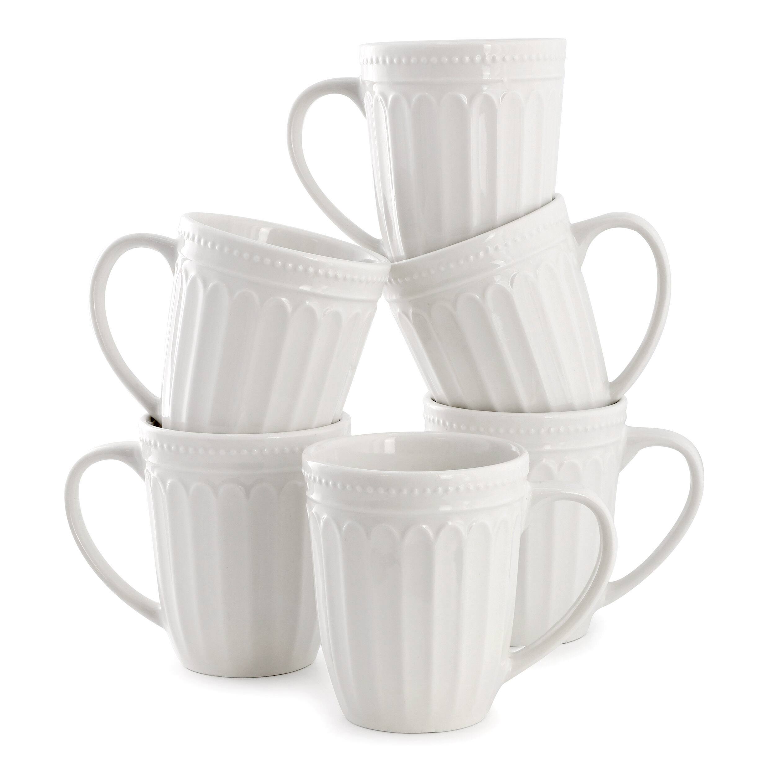 Left. Elama - Elama Hansel 6 Piece Stoneware 12 Ounce Mug Set in White, Service for 6 - White.