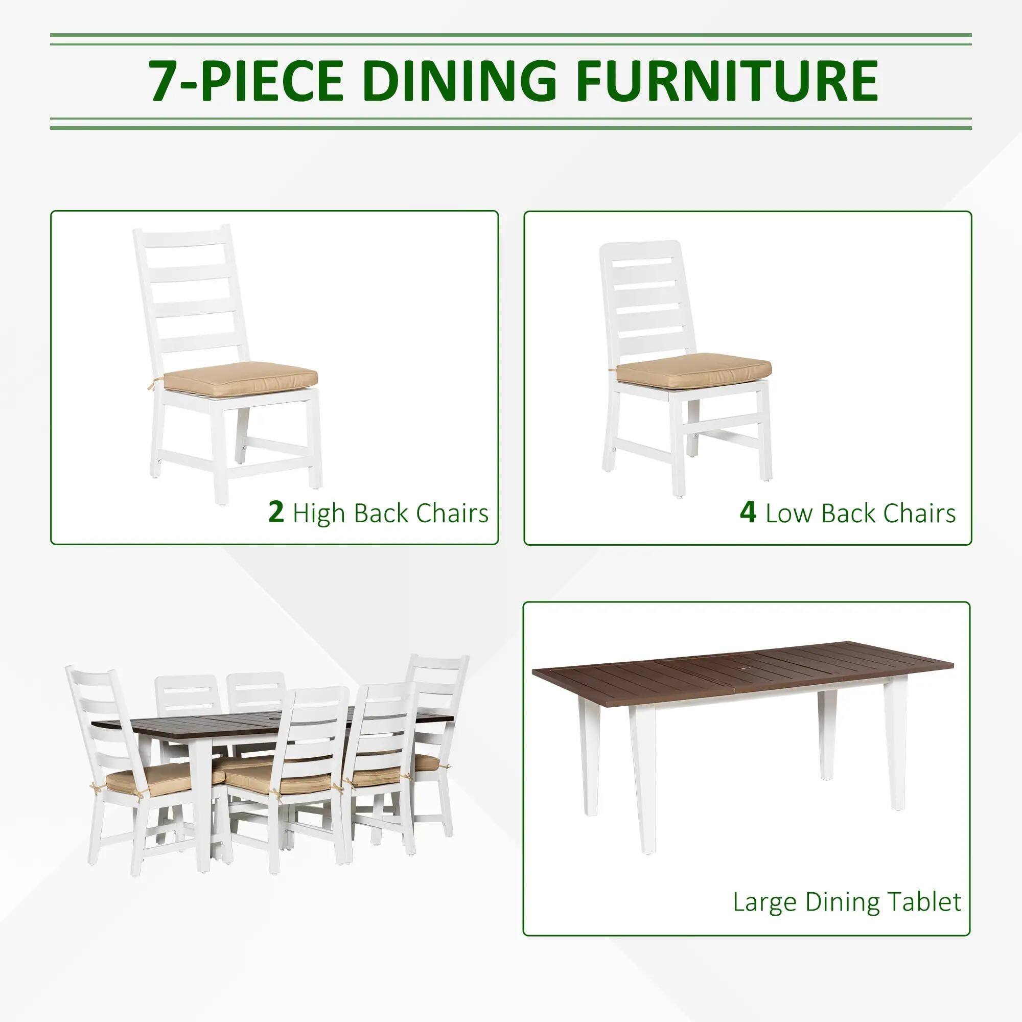 7-PIECE DINING FURNITURE
2 High Back Chairs
4 Low Back Chairs
Large Dining Table