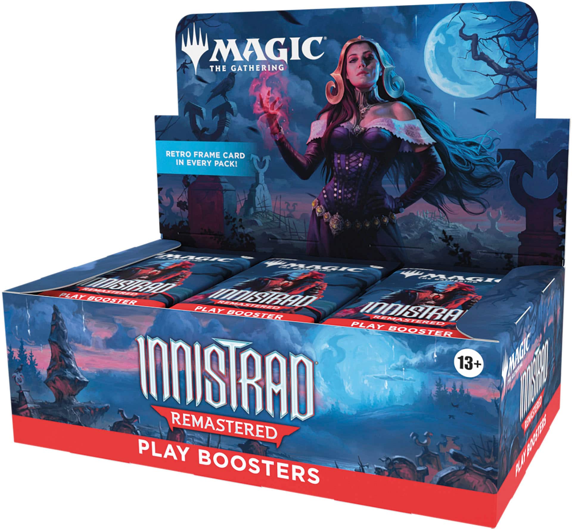 MAGIC THE GATHERING RETRO FRAME CARD IN EVERY PACK! PLAY BOOSTER INNISTRAD REMASTERED 13+ PLAY BOOSTERS IN EVERY BOX.