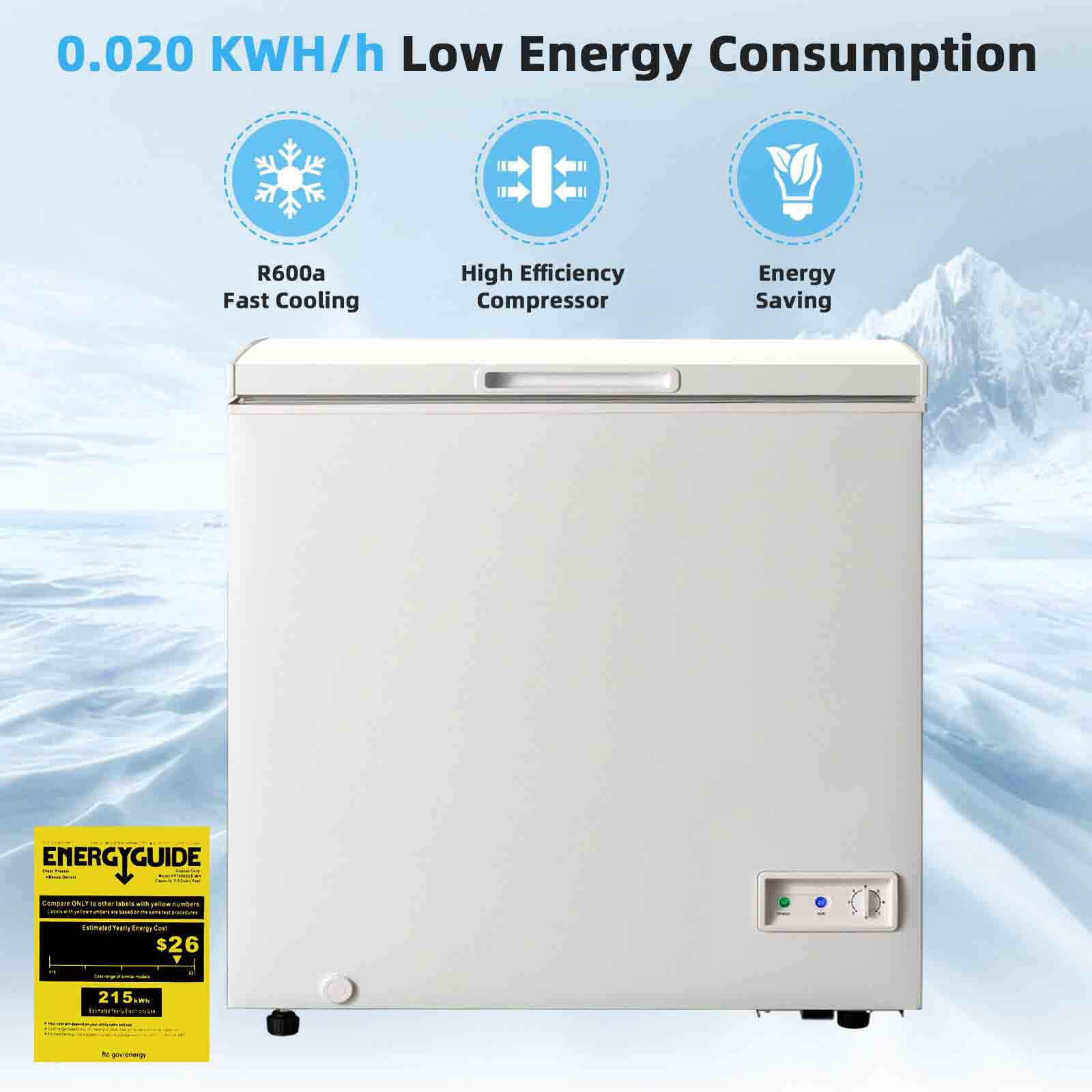 0.020 KWH/h Low Energy Consumption

- R600a Fast Cooling
- High Efficiency Compressor
- Energy Saving

ENERGYGUIDE

Compare only with similar models
Estimates yearly energy cost
$26

215.com

No government