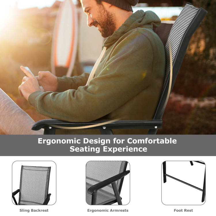 Ergonomic Design for Comfortable Seating Experience

- Sling Backrest
- Ergonomic Armrests
- Foot Rest