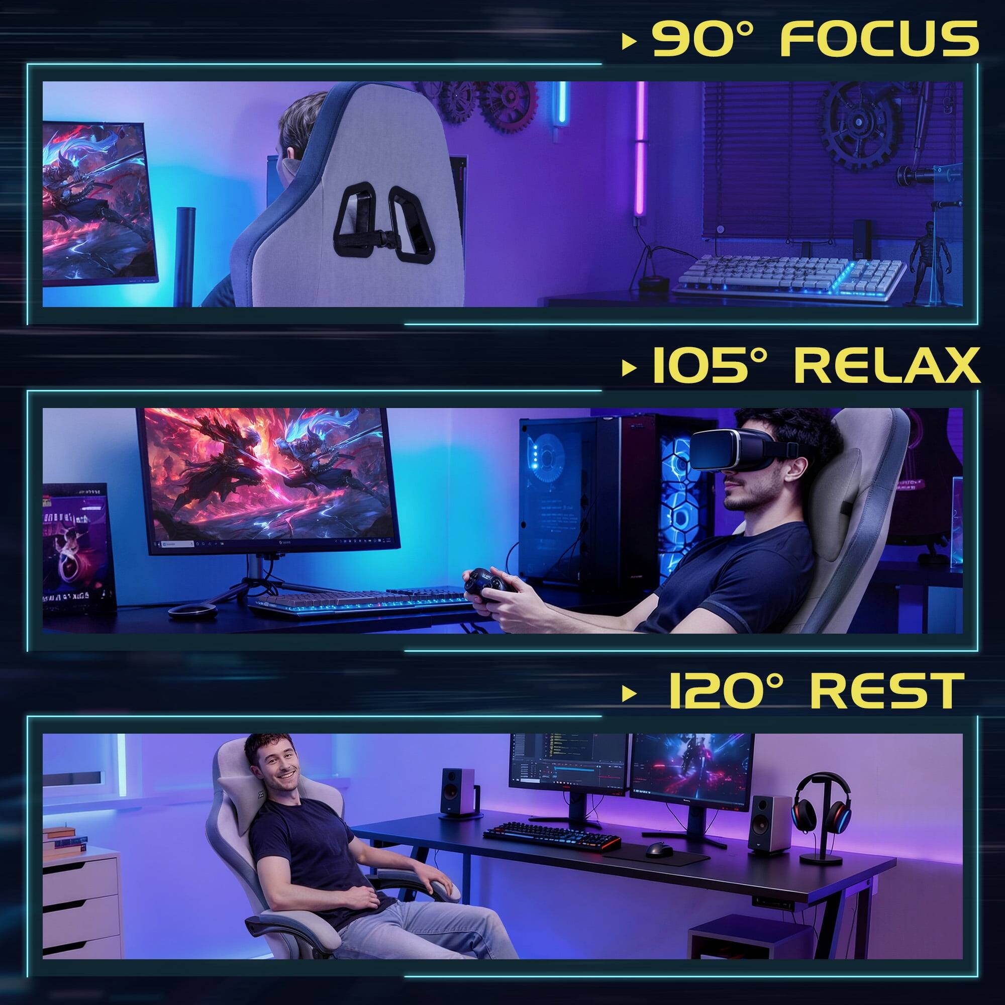 90° FOCUS  
105° RELAX  
120° REST