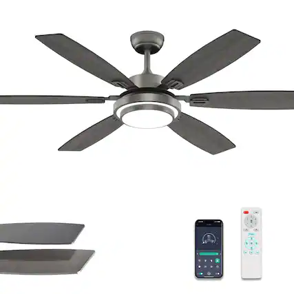 Front. Siljoy - 60-in Gray Ceiling Fan with Gray or Oak Color Blades Ceiling Fan With LED Light-Remote Included(6 Blades) - Gray.