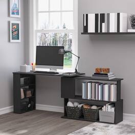 Anysun - 360° Rotating L Shaped Corner Computer Desk with Storage Shelves, Versatile Workstation for Home Office - Black