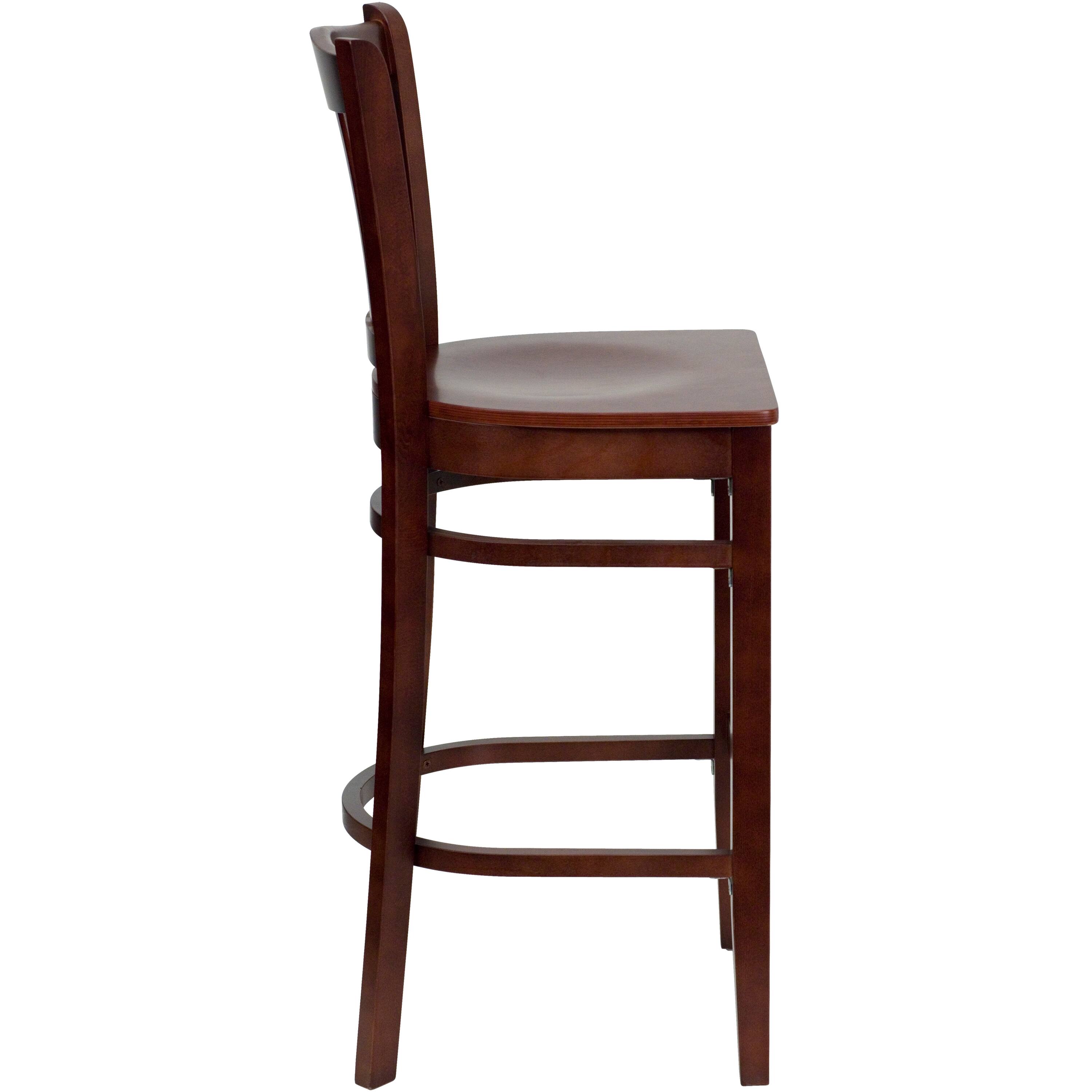 Alt View 4. Emma + Oliver - Vertical Slat Back Wooden Restaurant Dining Barstool - Mahogany Wood Seat/Mahogany Wood Frame.