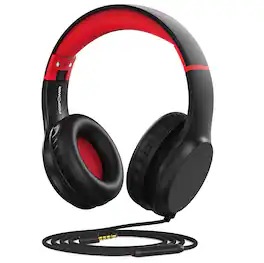 FosPower - Kids Headphones Wired Microphone, Over Ear Headphones for Kids with Cord, Kids Headset with 3.5mm, Black/Red - Multicolored
