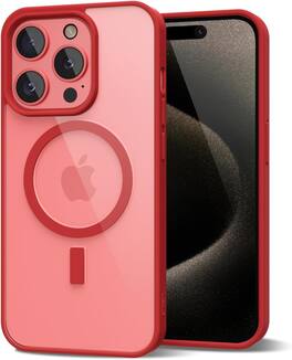 Entronix - Magnetic Case for iPhone 14 Pro - Clear Back with Soft Matte Frame - Red