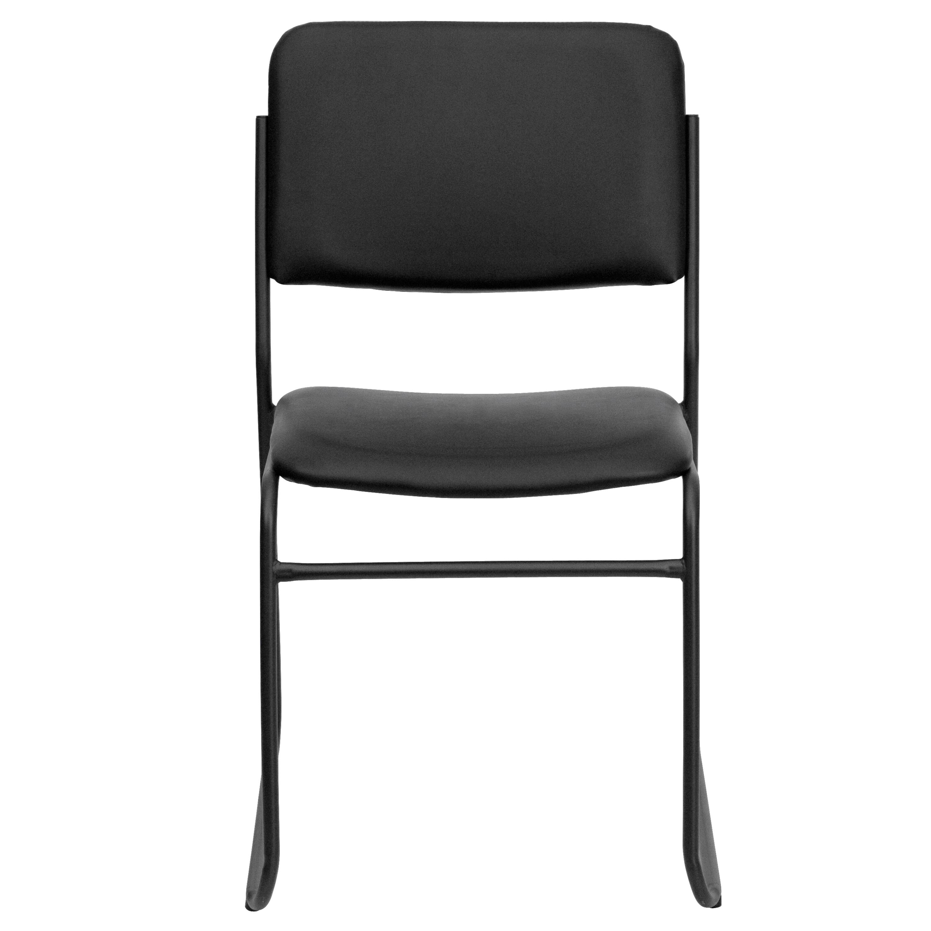 Alt View 3. Emma + Oliver - 5 Pack 500 lb. Capacity High Density Stacking Chair with Sled Base - Black Vinyl/Black Frame.