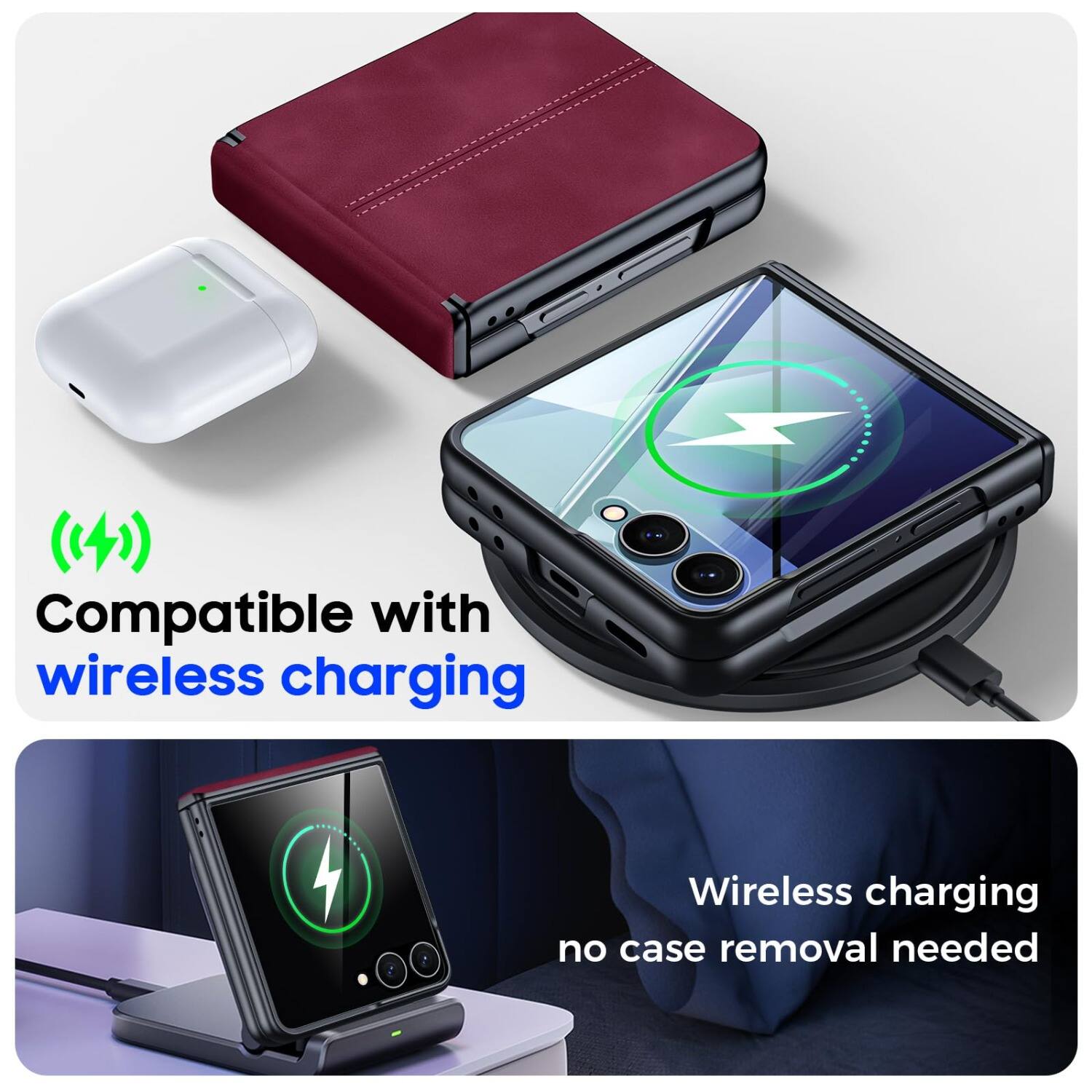 Compatible with wireless charging  
Wireless charging no case removal needed