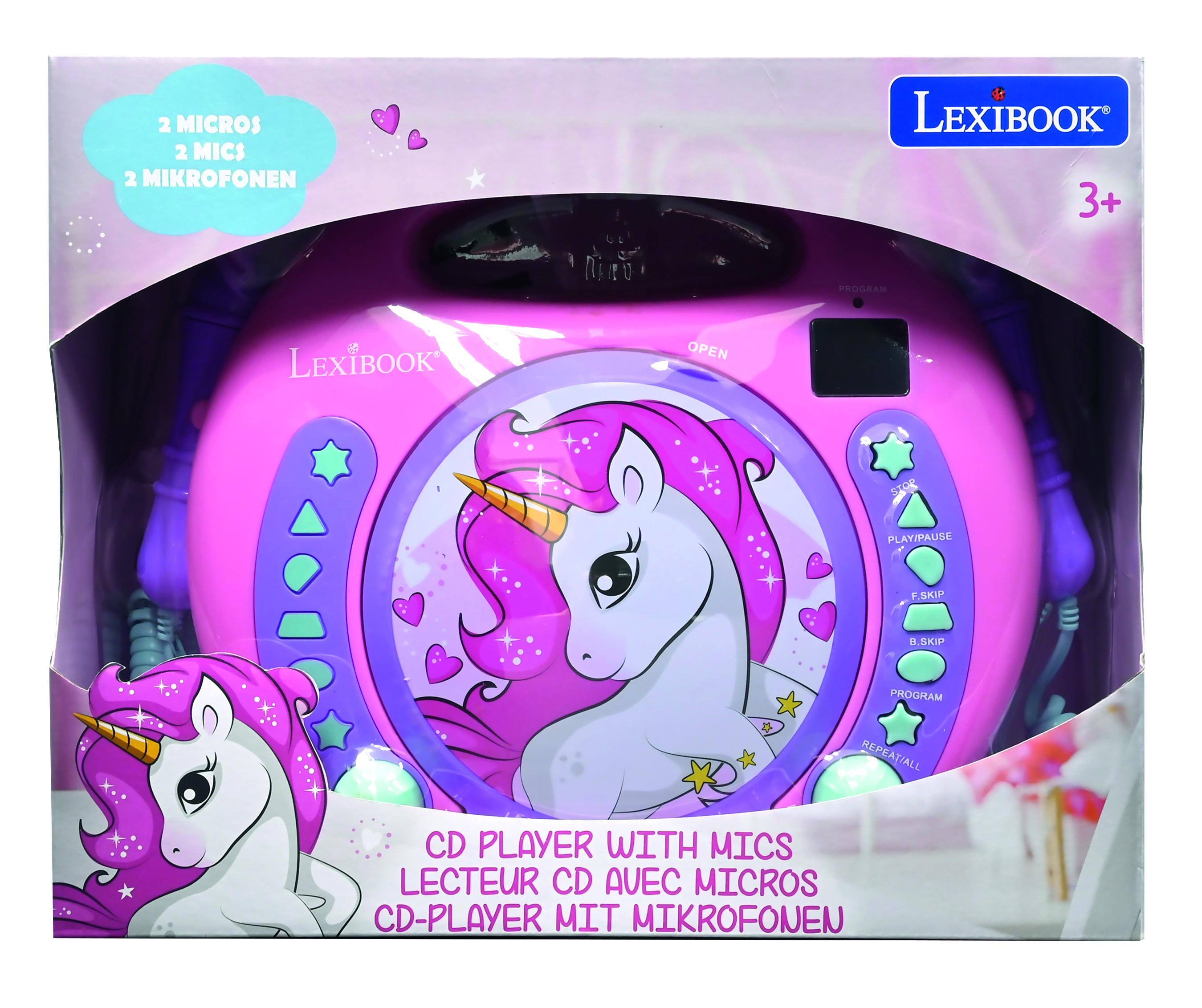 2 MICROS  
2 MICS  
2 MIKROFONEN  

LEXIBOOK 3+  

PROGRAM  
OPEN  
PLAY/PAUSE  
F. SKIP  
B. SKIP  
PROGRAM  
REPEAT/ALL  

CD PLAYER WITH MICS  
LECTEUR CD AVEC MICROS  
CD-PLAYER MIT MIKROFONEN