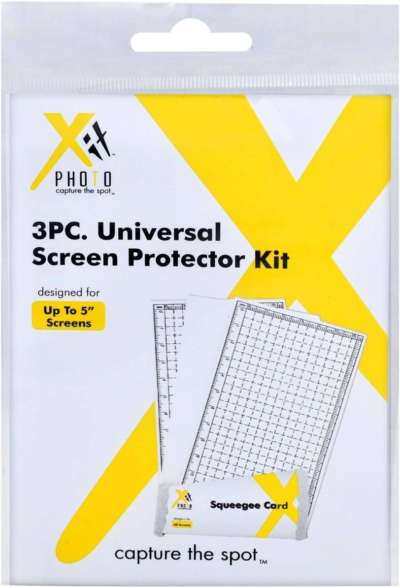 X PHOTO capture the spot_  
3PC. Universal Screen Protector Kit  
designed for Up To 5" Screens  
F + 3 a + a a  
PRE D Squeegee Card  
capture the spot™