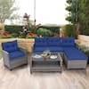 Front. Costway - Costway 4PCS Patio Rattan Furniture Set with Sofa Ottoman Cushion for Garden Deck - Mix Gray + Navy.