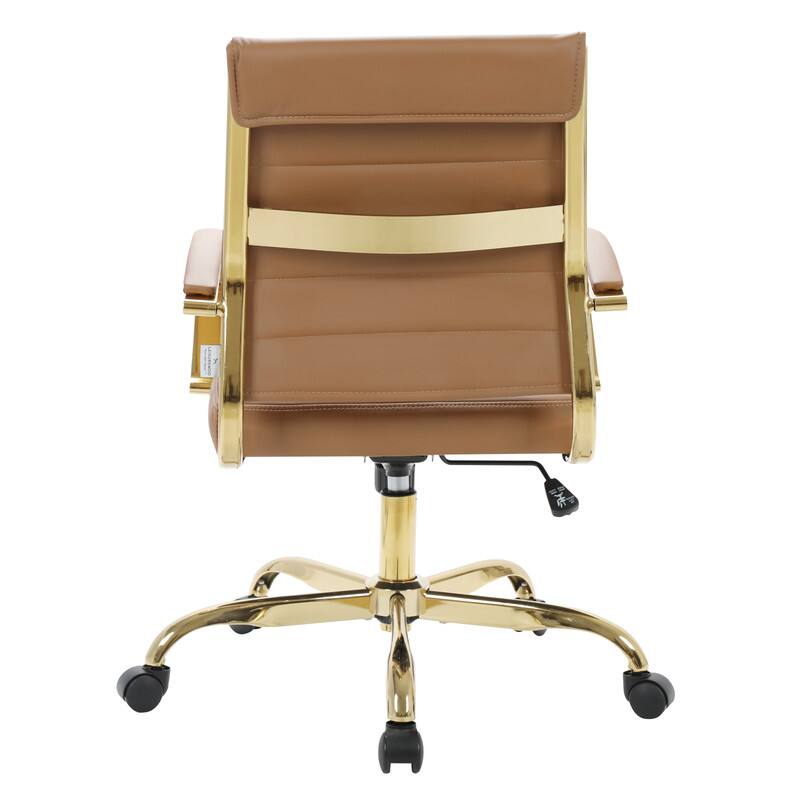 Alt View 5. LeisureMod - (Set of 2) Benmar Leather Office Chair with Gold Accents, Adjustable Height, Swivel Ergonomic Design for Home Office - Brown.