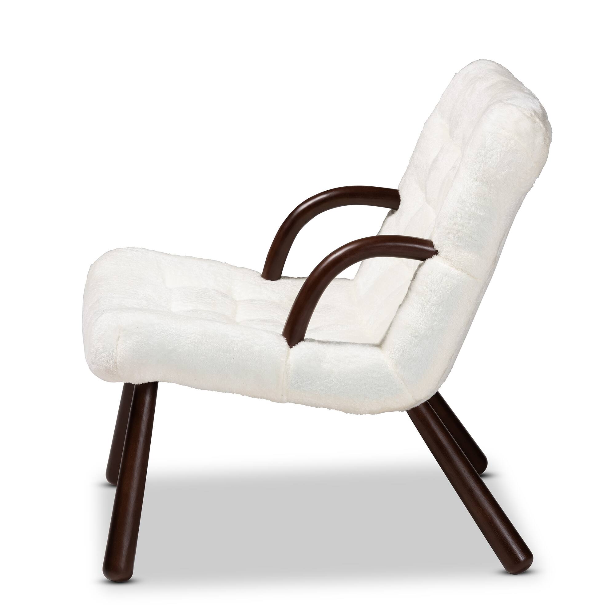 Left. Baxton Studio - Eisa Modern and Contemporary Sherpa Upholstered and Walnut Finished Wood Accent Chair - White/Walnut Brown.