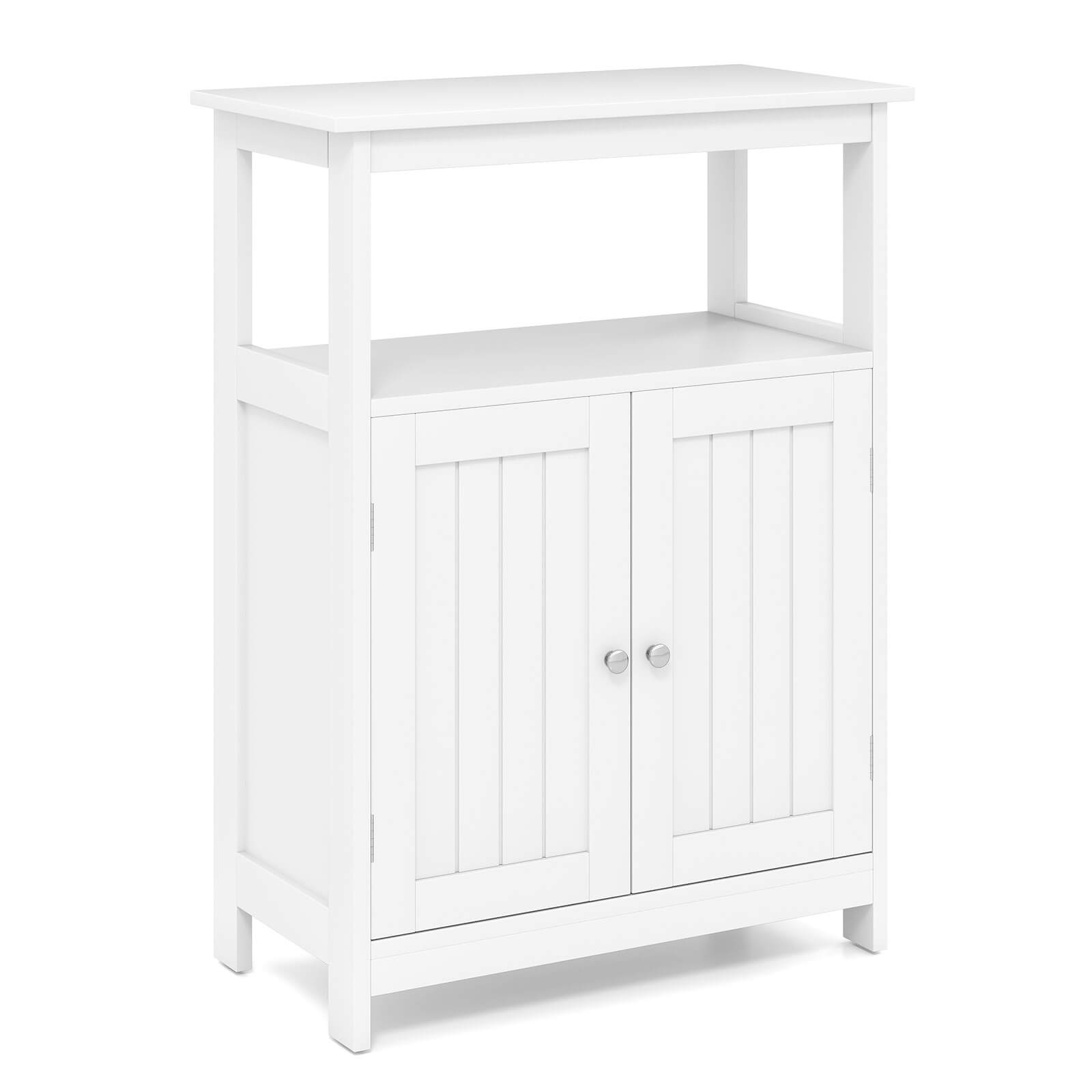 Angle. Costway - Costway Bathroom Floor Cabinet Freestanding Storage Organizer with 2 Doors Open Compartment White - White.