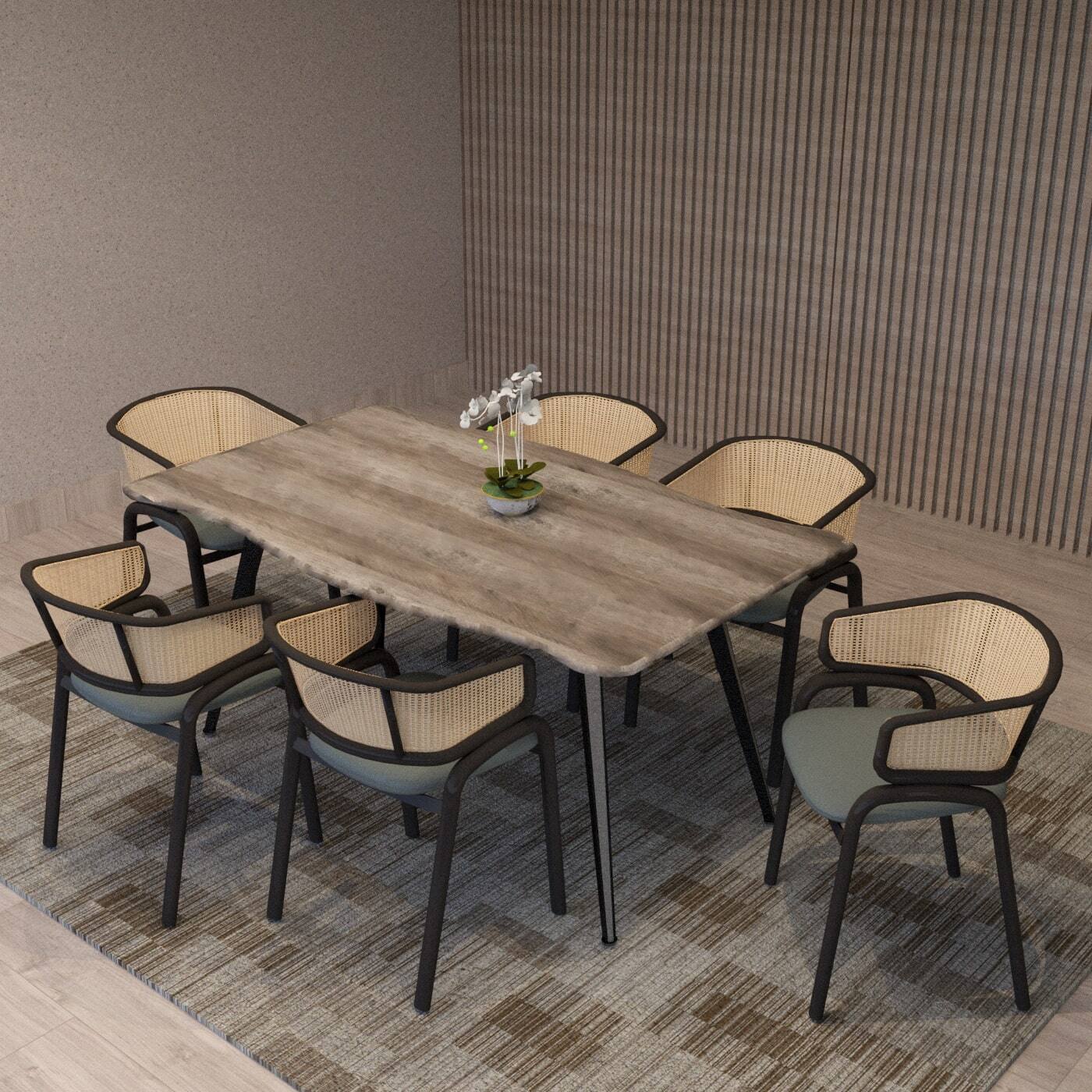 Angle. LeisureMod - Ervilla Modern Rattan Dining Chair, Leather Upholstered Kitchen Side Accent Chair with Black Metal Frame - Grey.