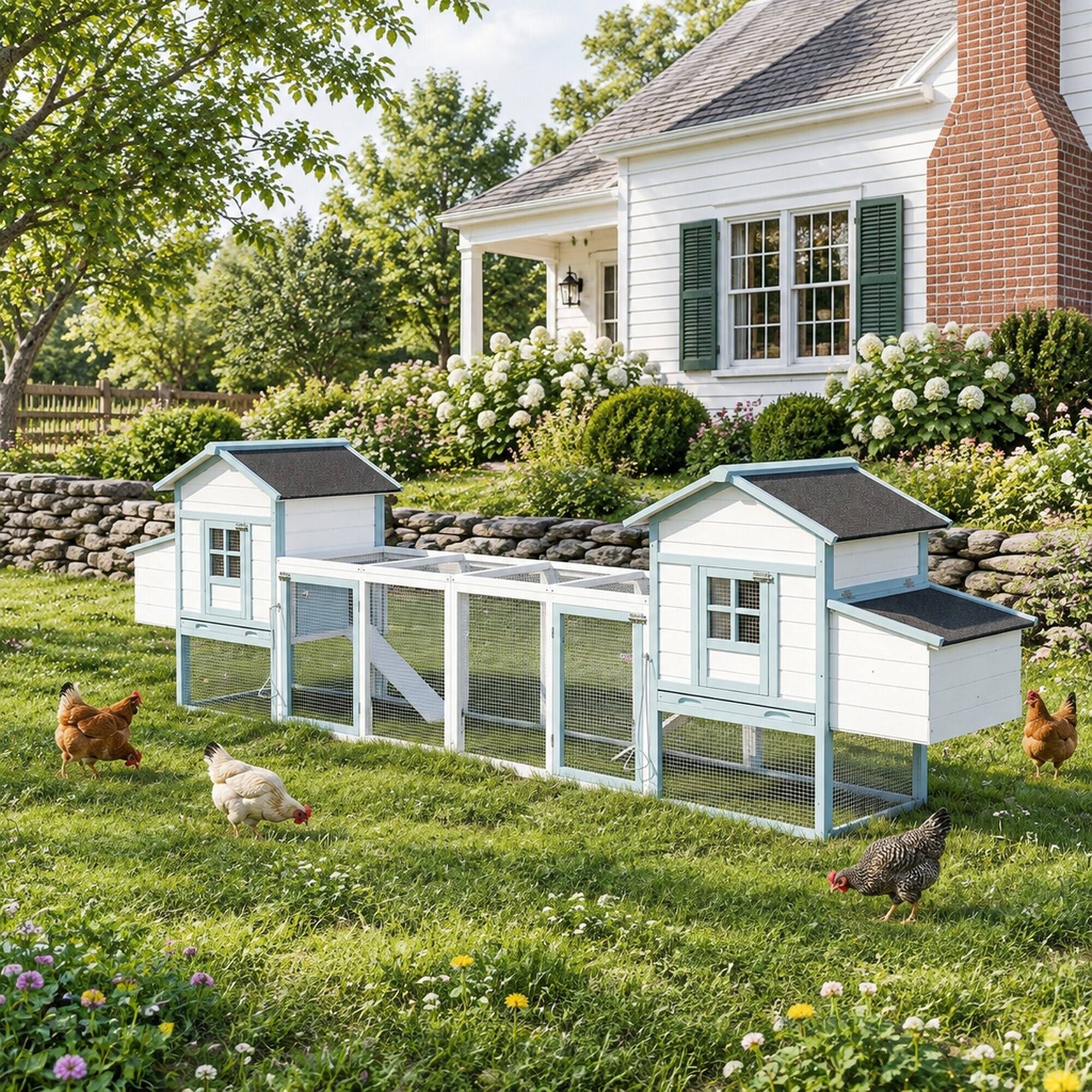 RYHNUYNE Wooden Chicken Coop, Fir Frame, Two Boxes,, Out, Blue and ...
