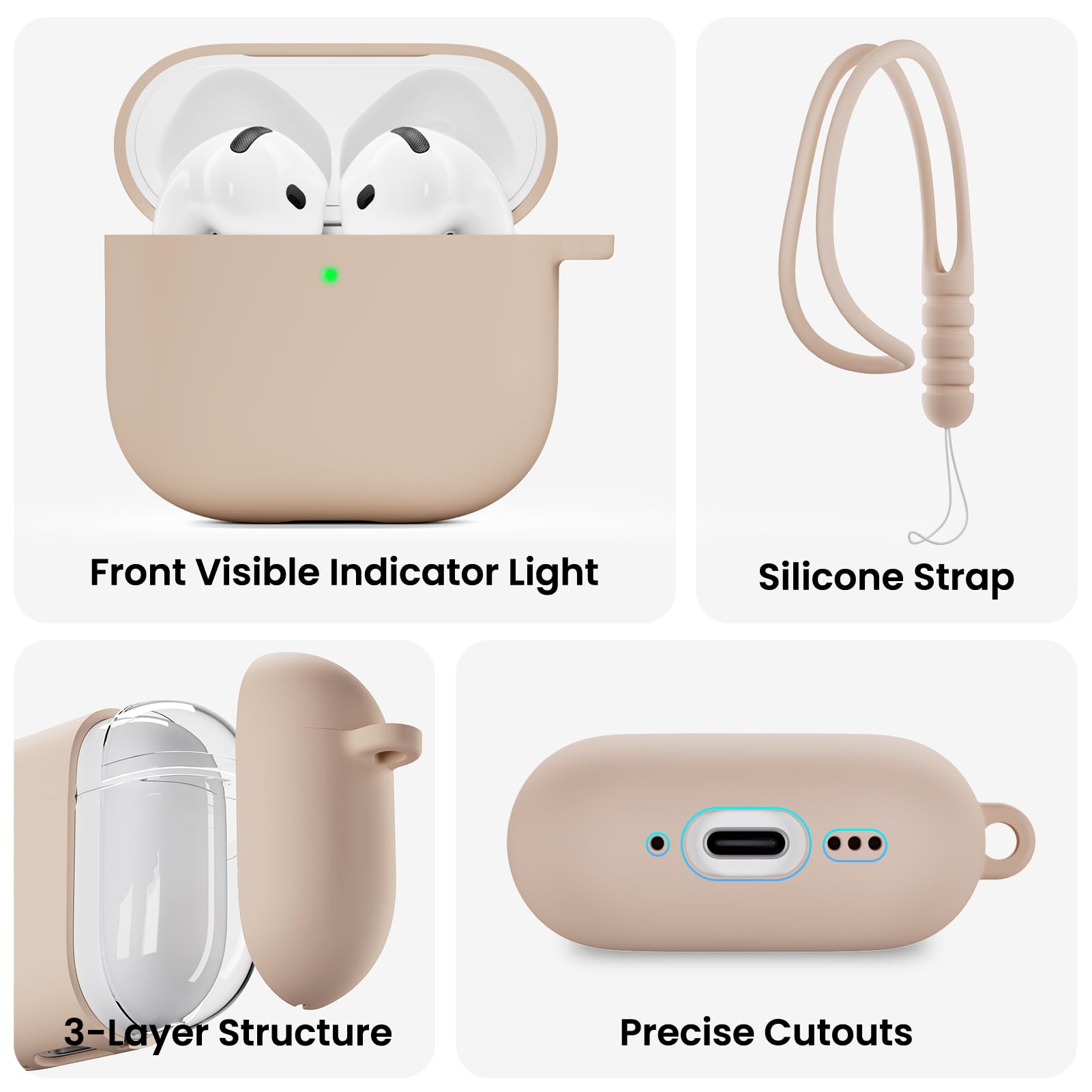 Front Visible Indicator Light, Silicone Strap, 3-Layer Structure, Precise Cutouts