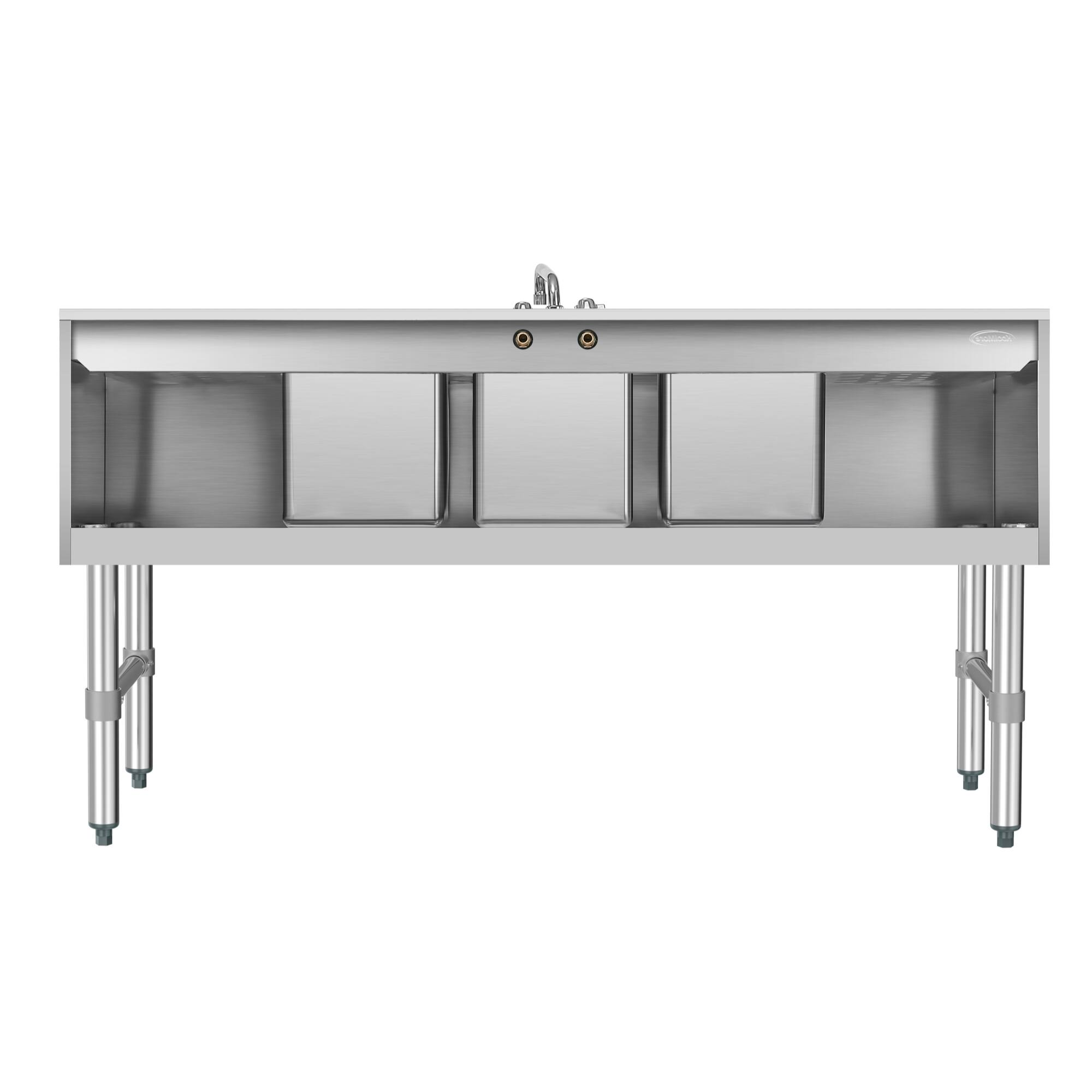 Alt View 8. Koolmore - 60 in. Three-Compartment  Bar-Sink with 3 in. Backsplash, Dual Drainboards with Low Lead Faucet, NSF Certified - Stainless Steel.