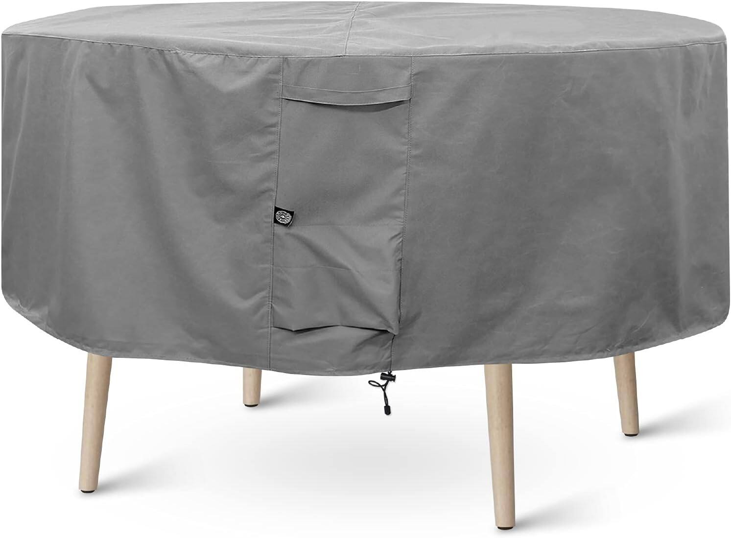 Front. KHOMO GEAR - 60-Inch Heavy Duty Round Table & Chair Set Cover - Waterproof Outdoor Furniture Cover for Patio Dining Sets - Gray.